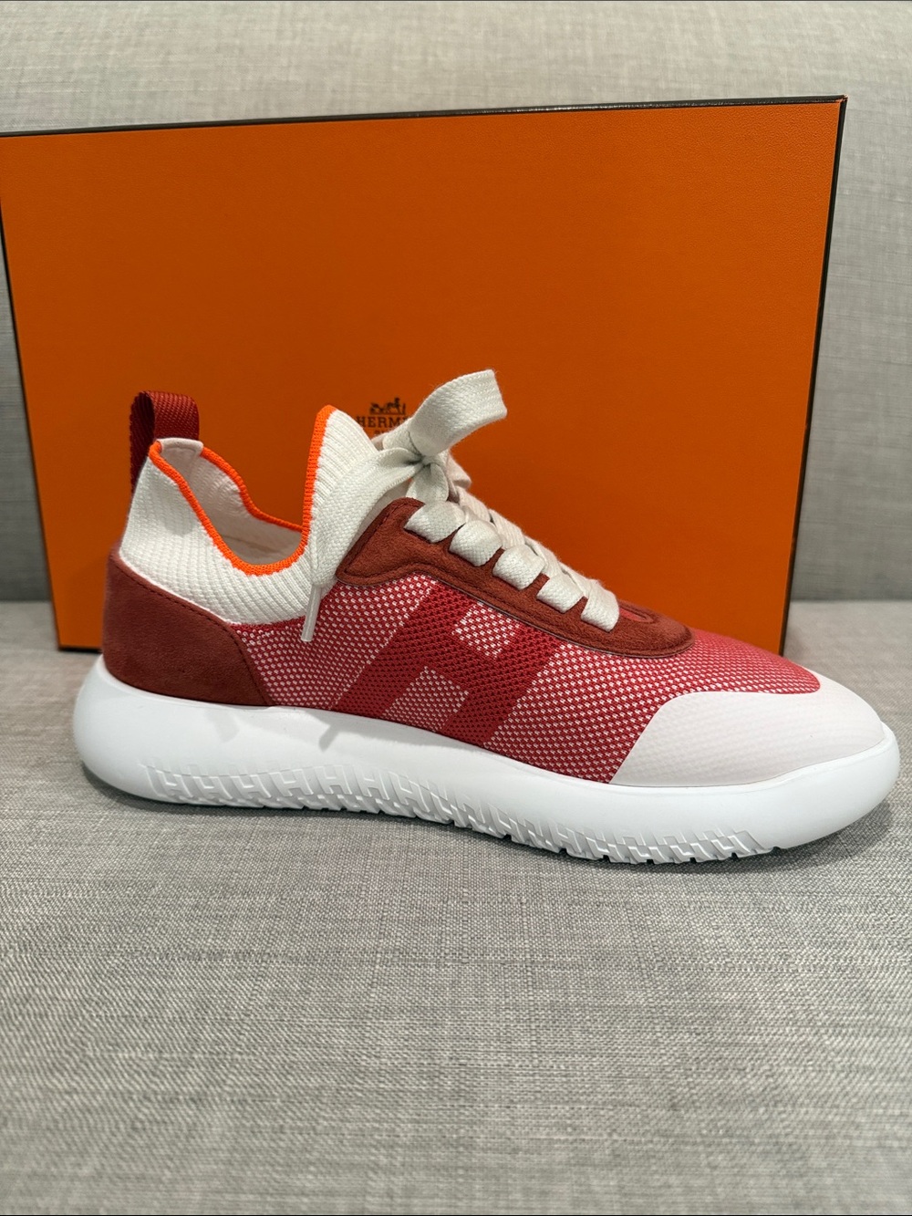 Hermes Red and White Men's Athletic Sneaker